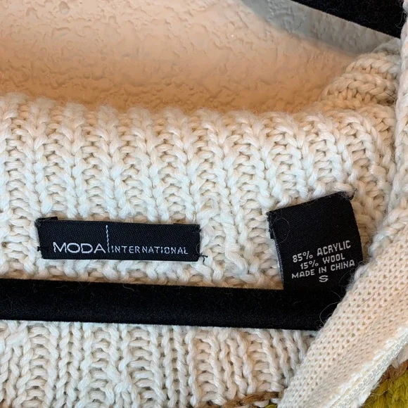 Moda International Multicolor Patterned Cardigan sz s wool blend knit colorful - Picture 2 of 9